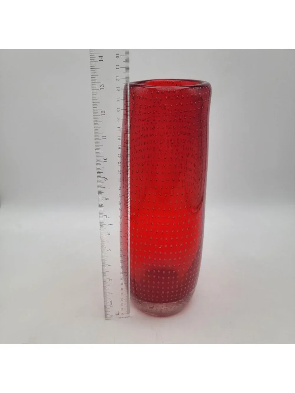 Mid-Century Modern Archimede Seguso Red Murano Glass Vase With Bubble Design